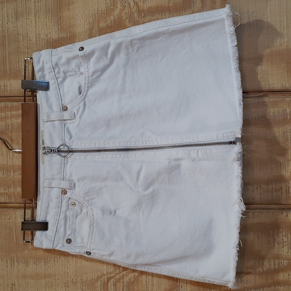Free People We The Free White Zipper Front Fringe Cotton Skirt Size 26